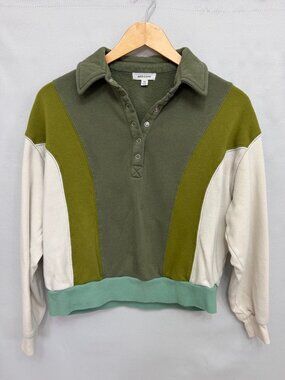 Stitch & Pine Colorblock Snap Fleece Pullover Jacket Earthy Boho XS‎